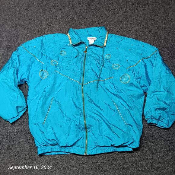 Vintage‎ Euro Joy Windbreaker Lightweight Jacket Women Large Blue - Picture 1 of 8